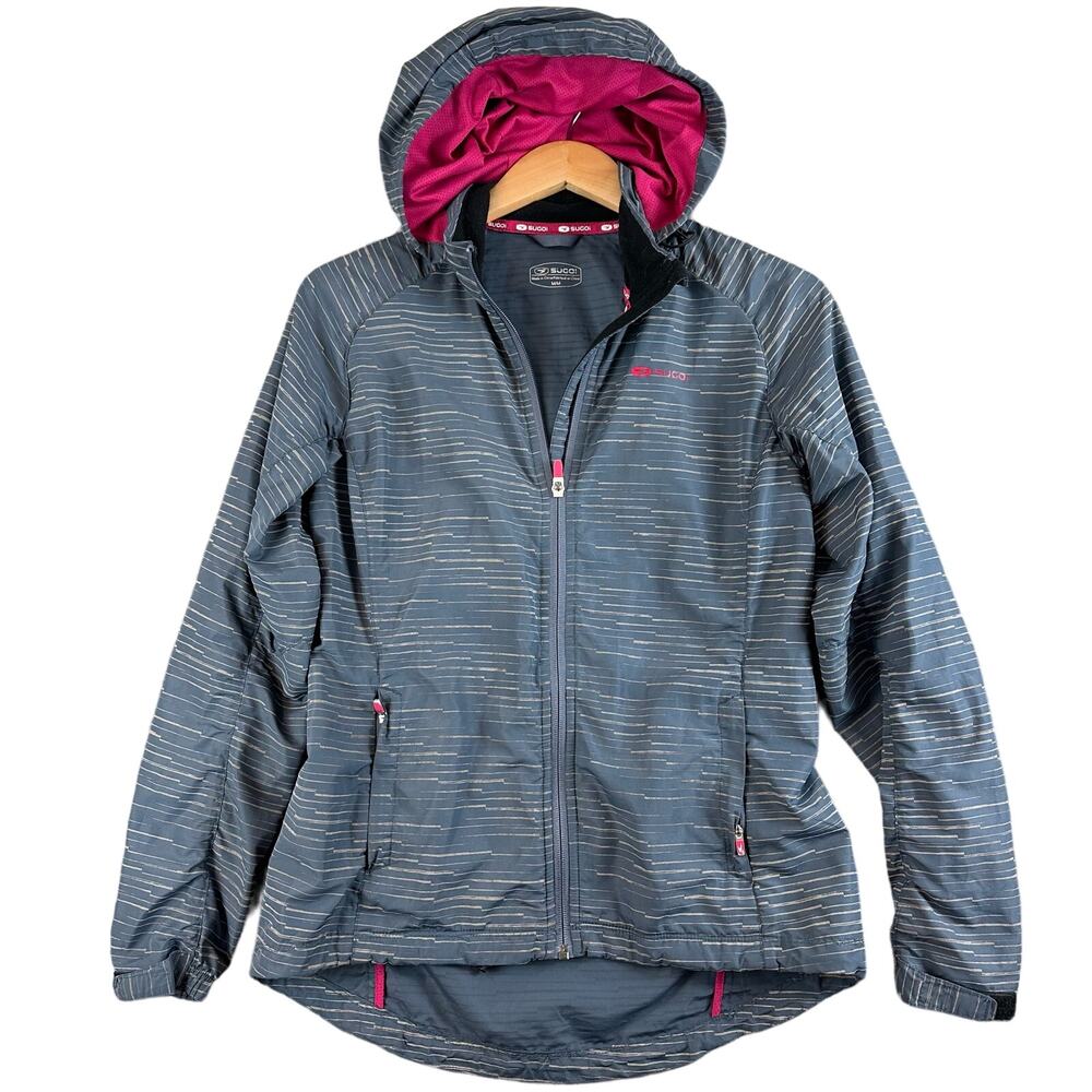 Sugoi Zap Jacket Running Cycling Hooded Full Zip Women M 70400W Blue Gray Pink